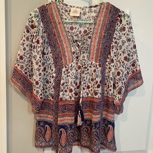 Knox Rose Peasant Multi-Color Floral Top XS